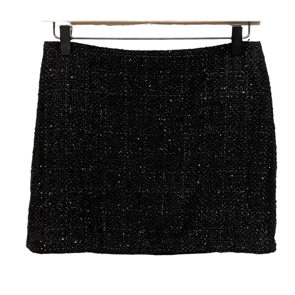 Monteau Womens Metallic Tweed Mini Pencil Skirt Size S Black Back Zip Lined